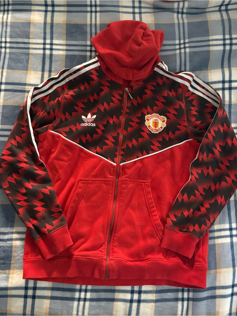 adidas Red and Black full zip hooded jacket with Manchester United Crest